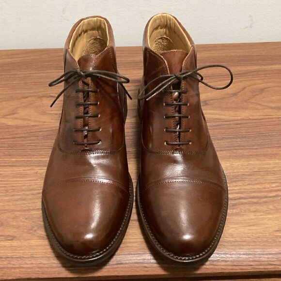 Johnston & Murphy NWOT Handcrafted  Meade Cap Toe Ankle Boot in Brown Calfskin. - Picture 1 of 11